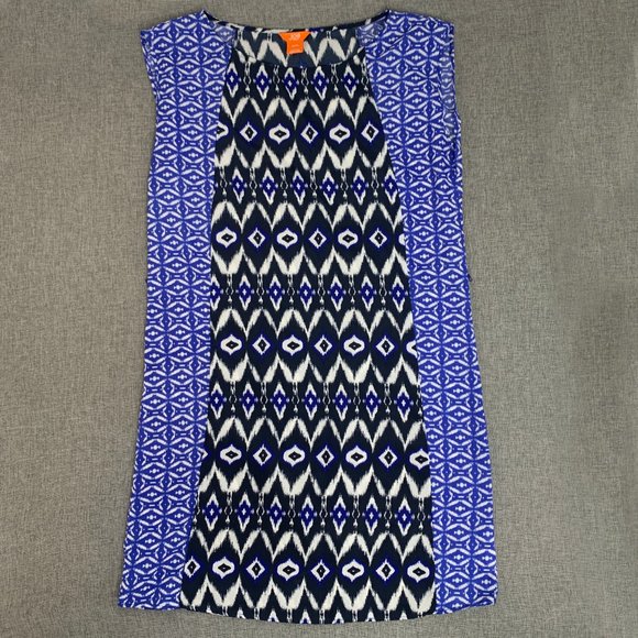 Joe Fresh Geometric Shift Dress Medium Blue Black & White Lightweight Belt Loops - Picture 2 of 14